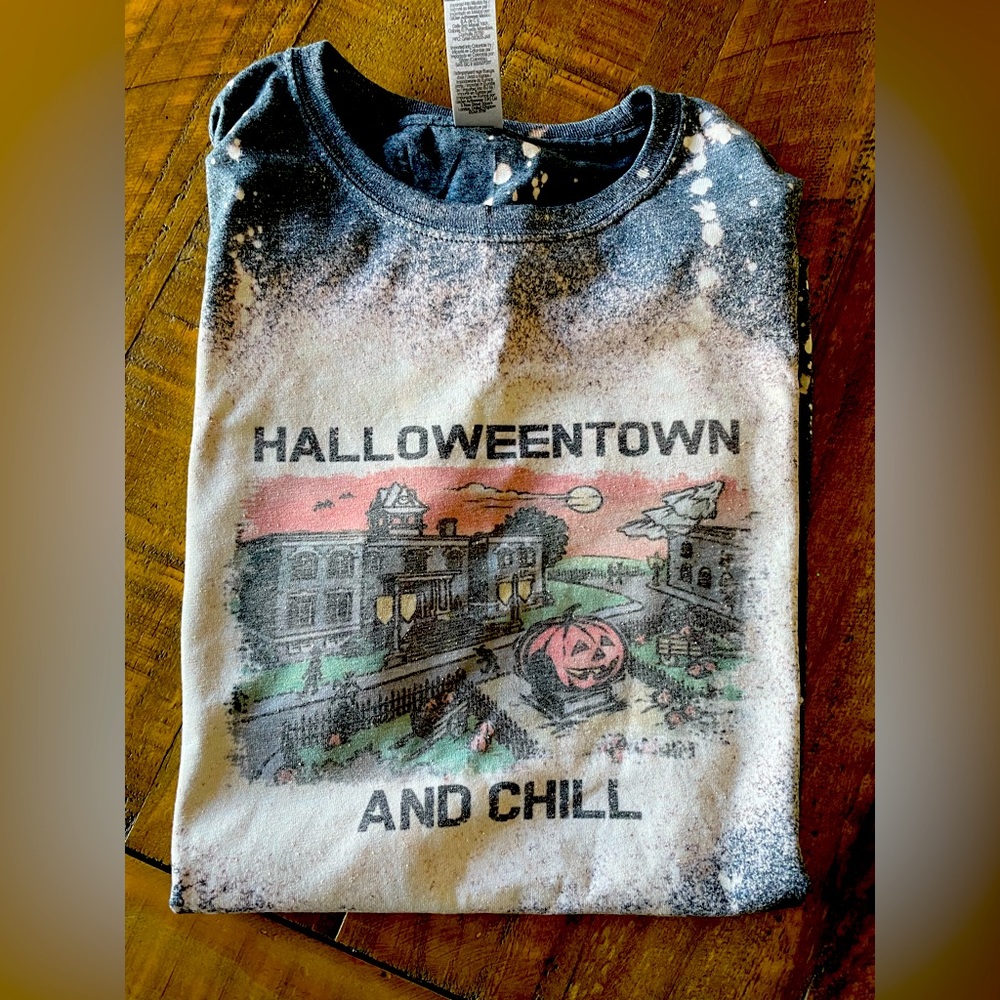 Halloween town and chill acid washed bleached shirt